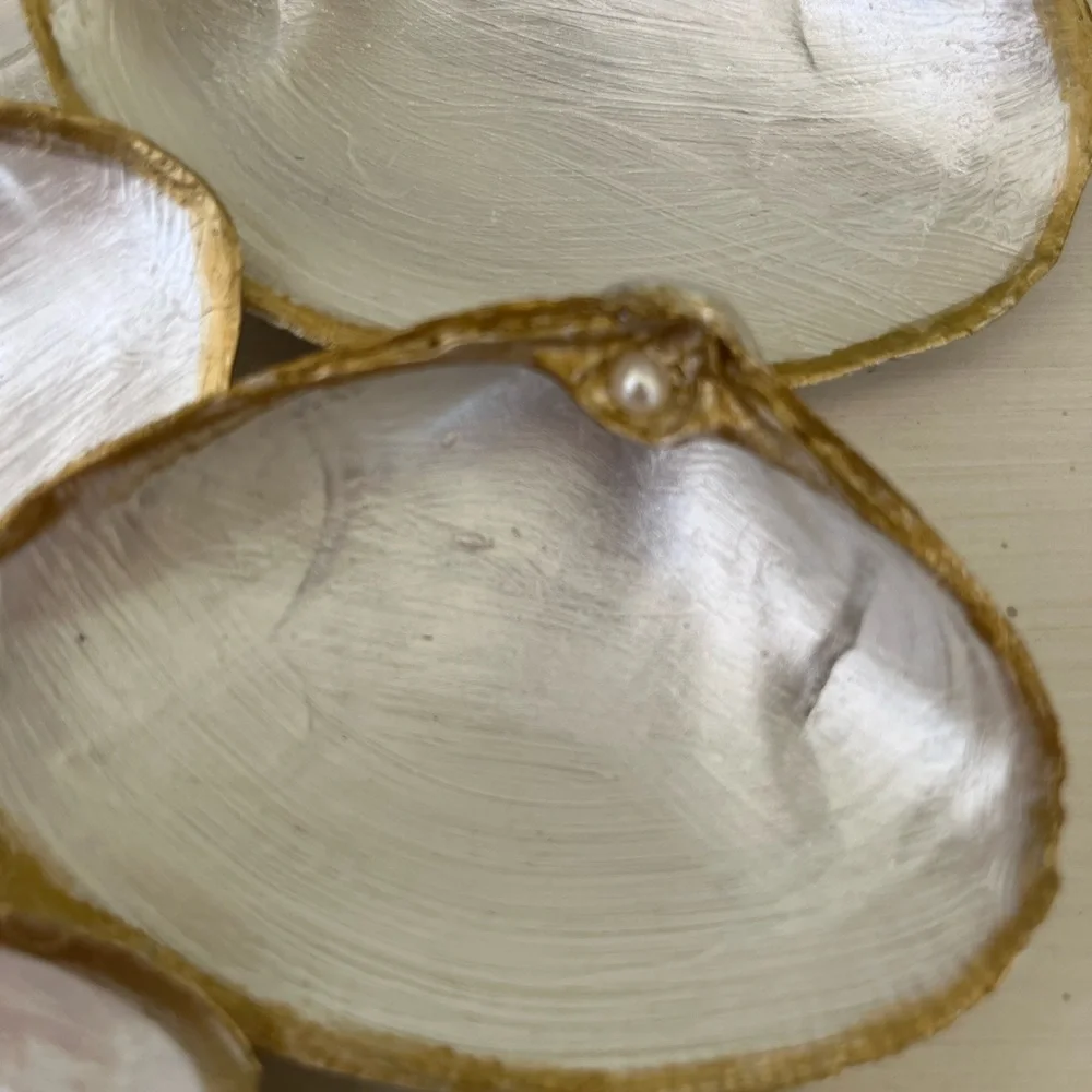🌻6-Pearl painted and gold embossed shells with pearl - Picture 14 of 16
